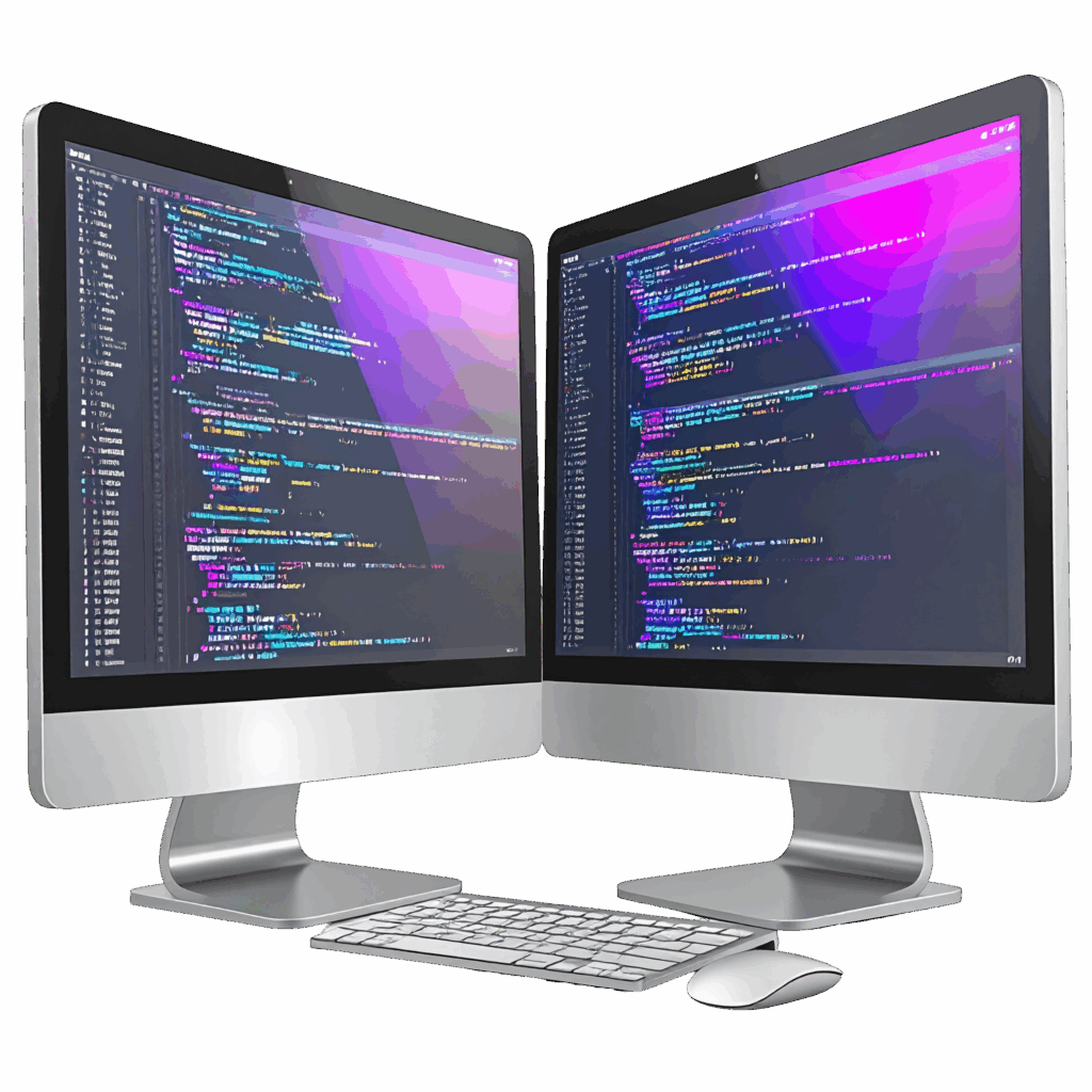 Two monitors displaying code