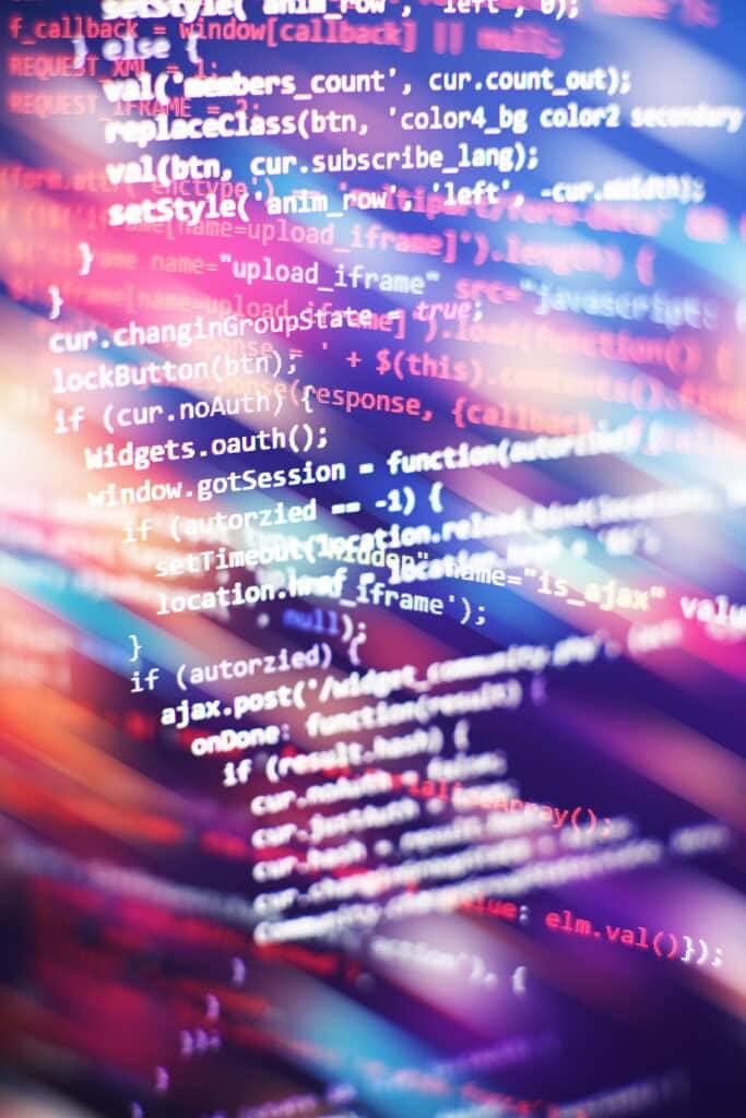 Javascript code visualized in a vibrant, abstract way