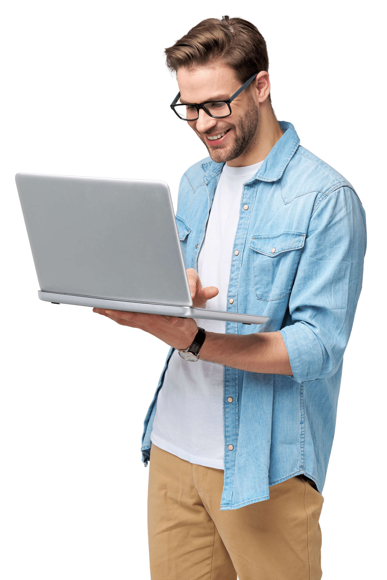 Successful man holding a laptop and smiling